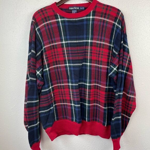 Nautica Plaid Crew Neck Sweater Size XL EUC - Picture 1 of 4